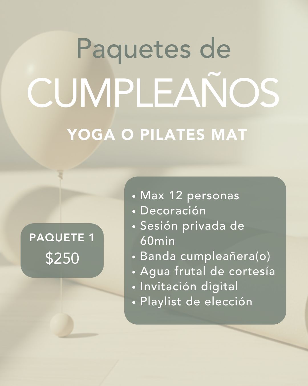 Paquete Cumpleaños 1 — Yoga o Pilates Mat